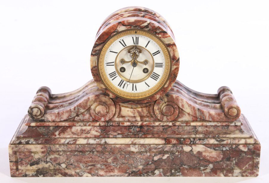 TWO TONE MARBLE CLOCK MARKED I.E. CALDWELL (1 of 5)