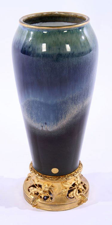 LOUCHET PARIS SIGNED GLAZED POTTERY VASE BRONZE (1 of 5)