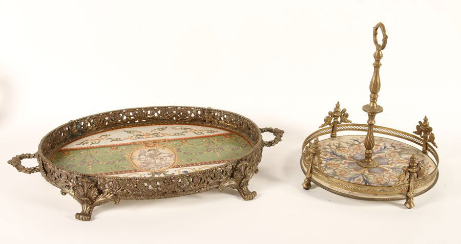 GROUP OF TWO PORCELAIN AND BRASS TRAY AND PLATEAU (1 of 7)