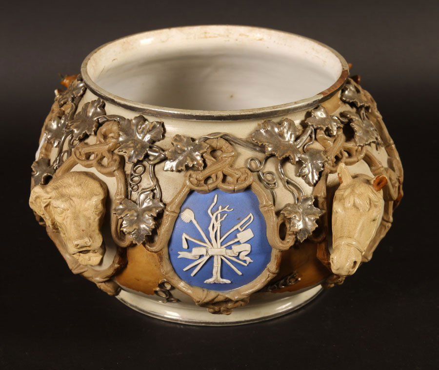 A STONEWARE POT WITH FOLIATE DECORATION C.1920 (1 of 6)
