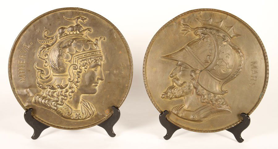 A PAIR OF BRASS PLAQUES MARS AND MINERVE C.1920 (1 of 7)