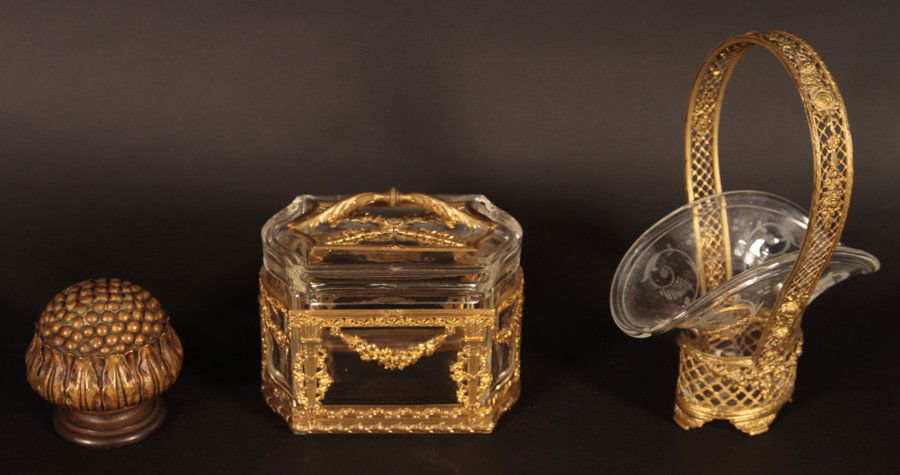 3 PIECE LOT OF DORE BRONZE GLASS GILT BRASS C1920 (1 of 6)