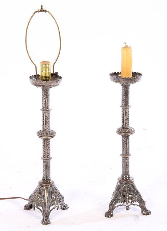 PAIR ITALIAN 19TH C. SILVERPLATE CANDLESTICKS (1 of 4)