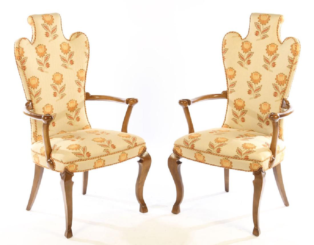 PAIR UPHOLSTERED ARM CHAIRS DUTCH OPEN ARMS (1 of 6)