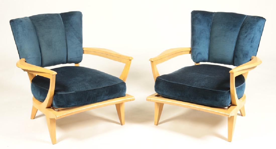 PAIR FRENCH MODERN LOUNGE CHAIRS UPHOLSTERED 1950 (1 of 5)