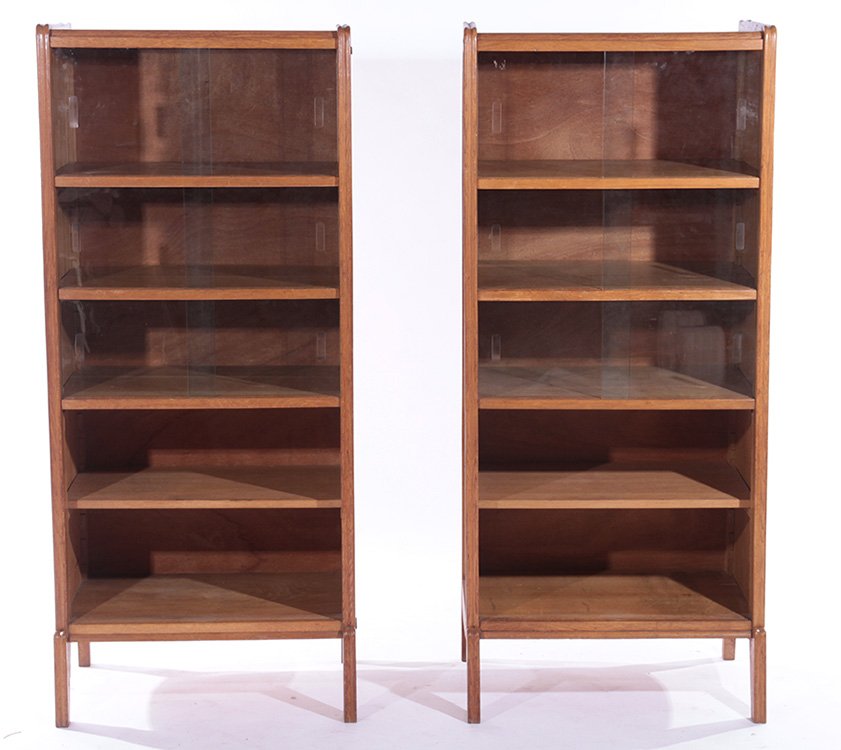TWO PART FRENCH OAK BOOKCASE OPEN SHELVES 1950 (1 of 5)