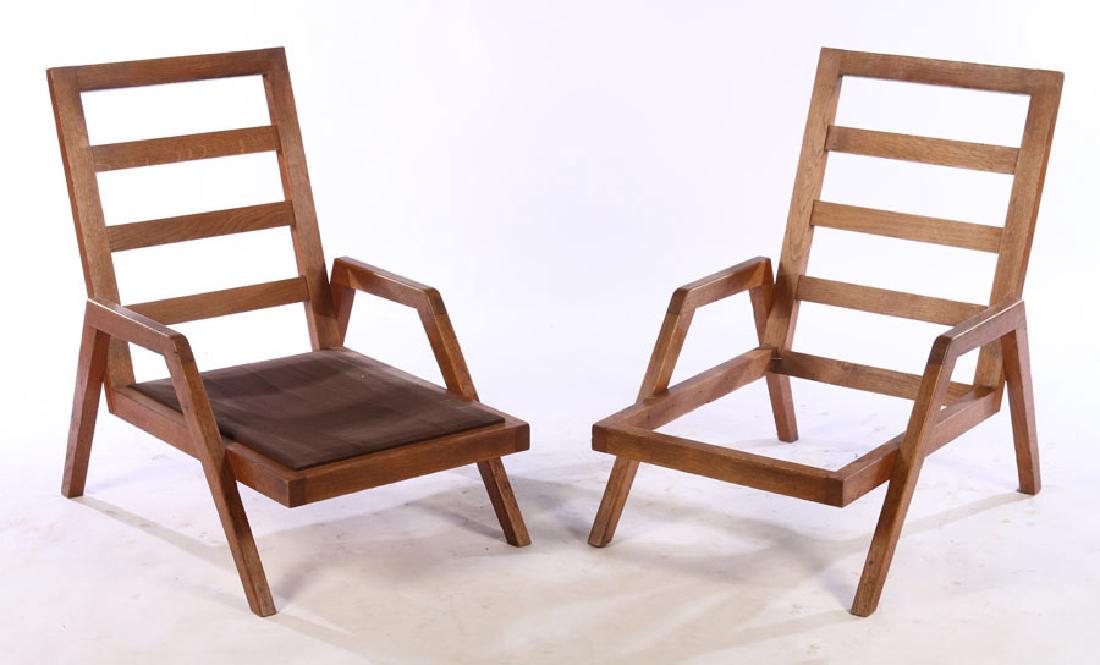PAIR MODERN OAK ARM CHAIRS LADDER BACKS 1960 (1 of 5)