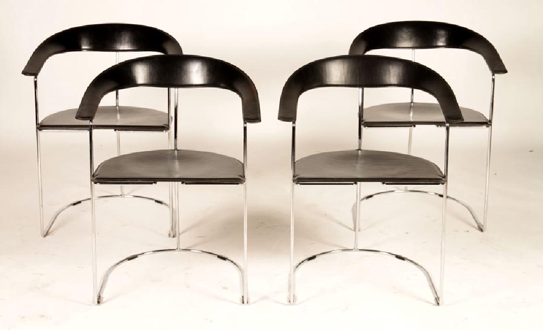SET FOUR MODERN CHROME LEATHER YOKE BACK CHAIRS (1 of 5)