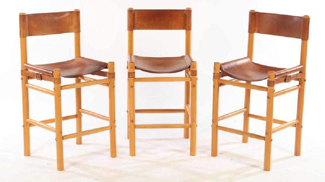 SET 3 CAMPAIGN STYLE BAR STOOLS LEATHER BACK (1 of 5)