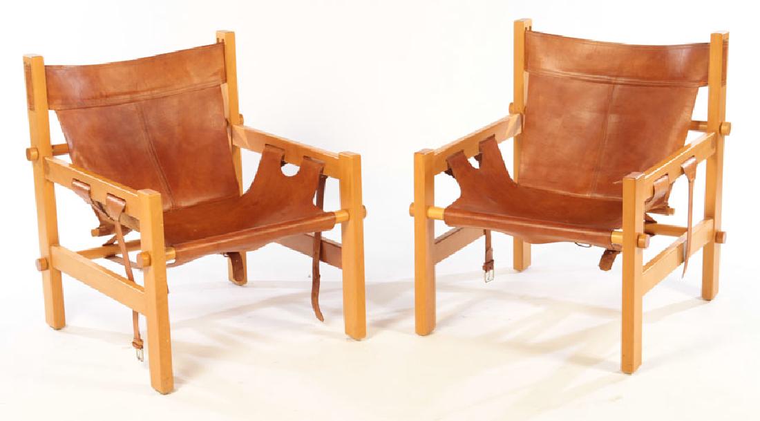 PAIR CAMPAIGN STYLE ARM CHAIRS LEATHER BACKS (1 of 5)