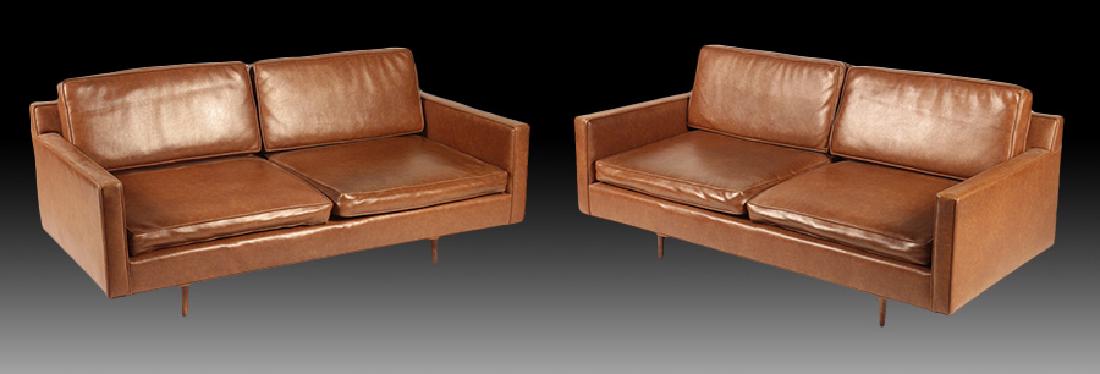 PAIR MID CENTURY VINYL UPHOLSTERED SOFAS 1960 (1 of 6)