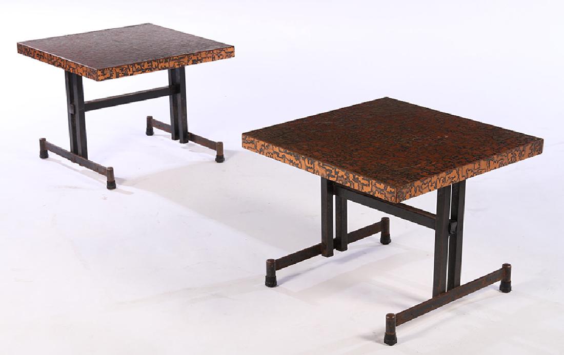 PAIR MID CENTURY MODERN END TABLES COPPER C.1970 (1 of 6)