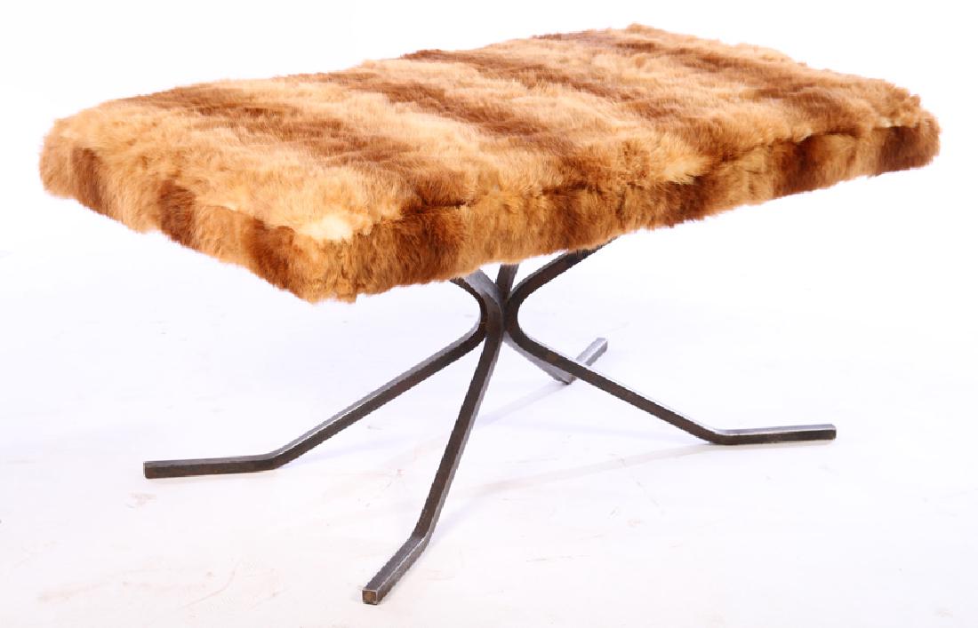 MID CENTURY UPHOLSTERED WROUGHT IRON BENCH FUR (1 of 4)