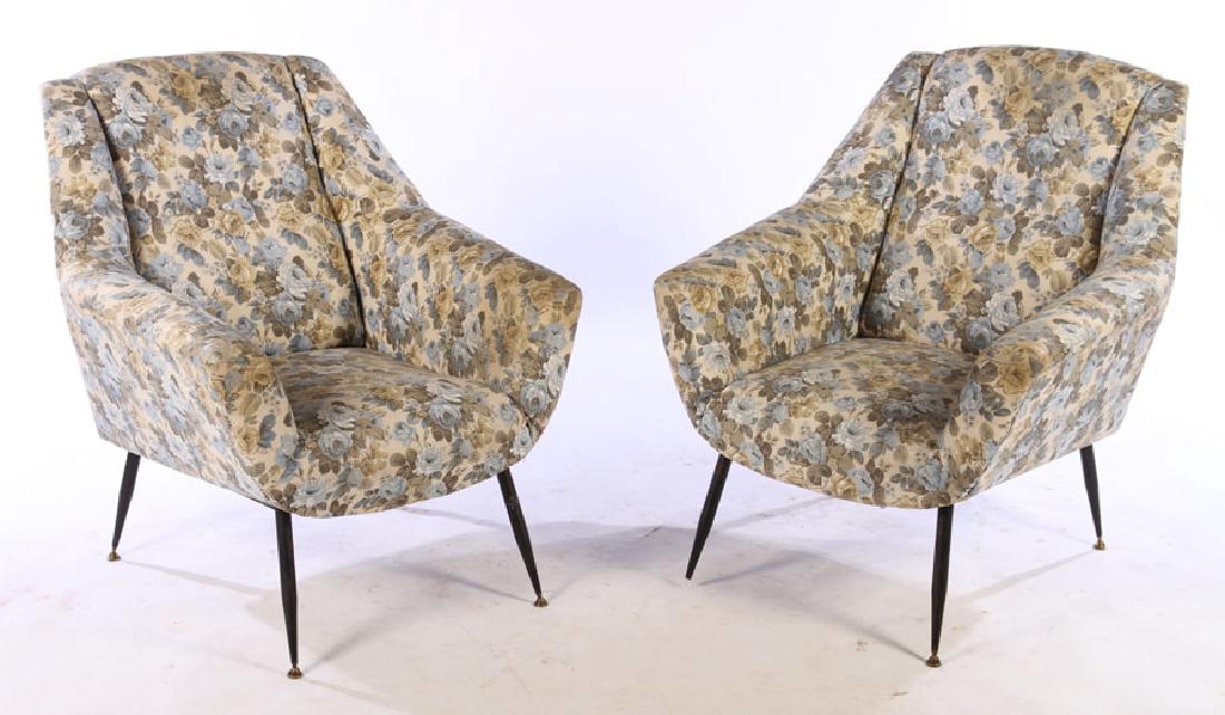 PAIR ITALIAN MODERN UPHOLSTERED CLUB CHAIRS 1950 (1 of 5)
