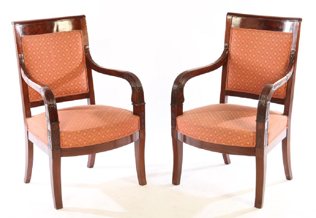 PAIR 19TH CENT. FRENCH CARVED WALNUT ARM CHAIRS (1 of 5)