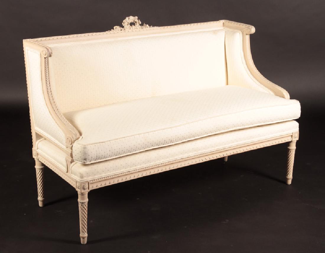 LOUIS XVI CARVED PAINTED SETTEE LOOSE CUSHION (1 of 5)