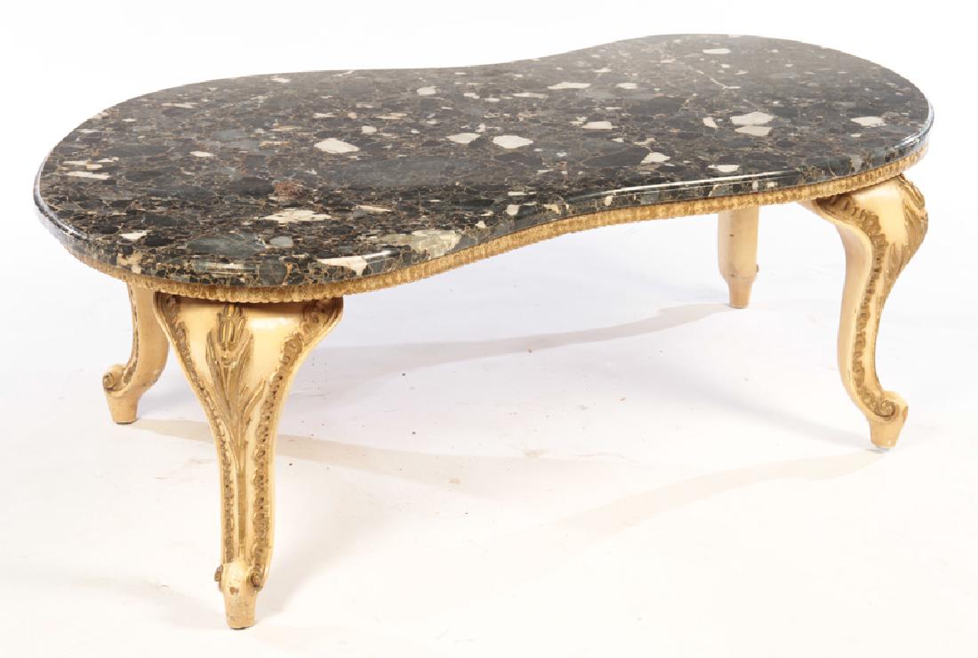 CARVED PAINTED COFFEE TABLE SHAPED MARBLE TOP (1 of 4)