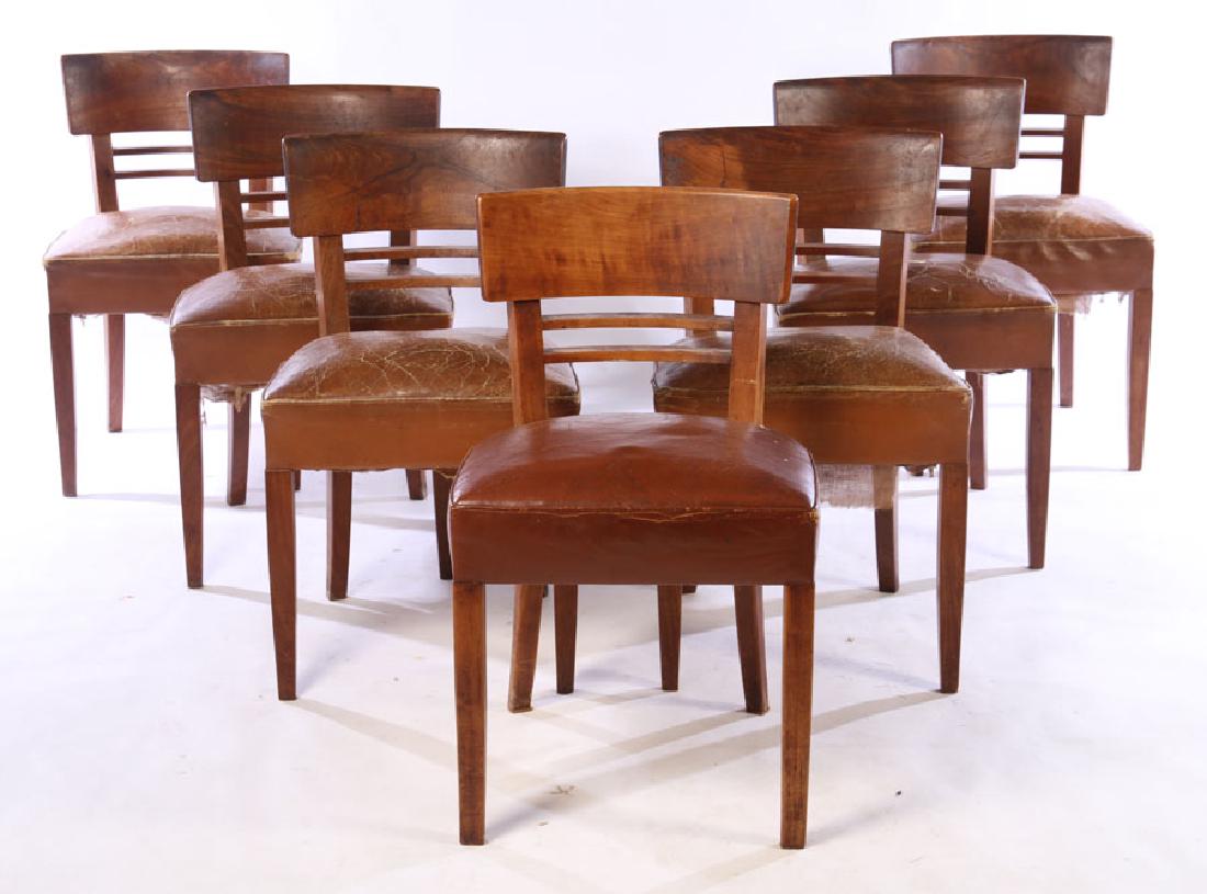 SET 7 FRENCH DINING CHAIRS LEATHER SEATS 1940 (1 of 5)