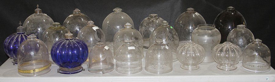 21 BRITISH COLONIAL HANGING GLASS LANTERNS C.1950 (1 of 3)