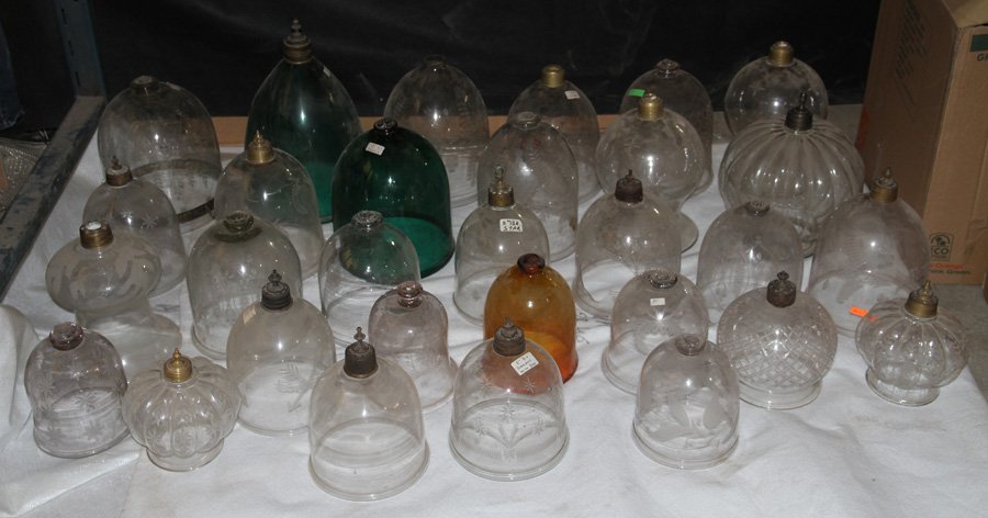 29 BRITISH COLONIAL HANGING GLASS LANTERNS C.1950 (1 of 3)
