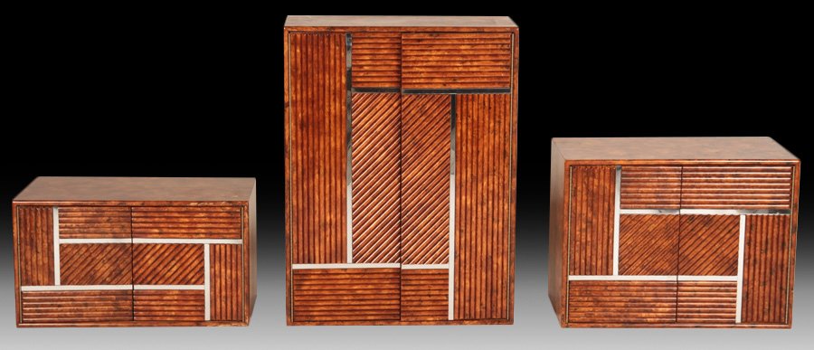 THREE PIECE FAUX BAMBOO CABINET CHROME ACCENTS (1 of 5)