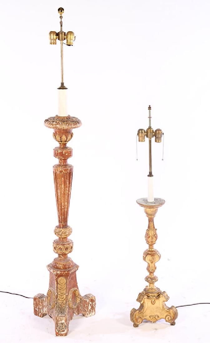 A LOT OF 2 LATE 19TH CONTINENTAL GILT WOOD LAMPS (1 of 7)