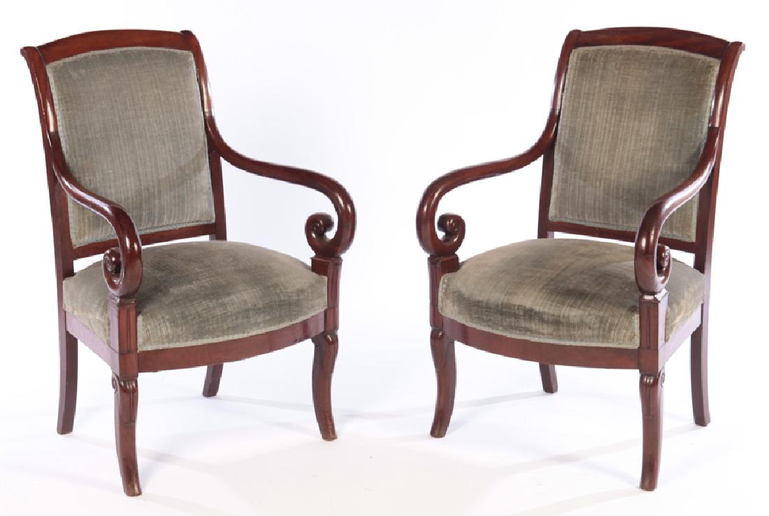 PAIR 19TH CENT. CHARLES X OPEN ARM CHAIRS (1 of 5)