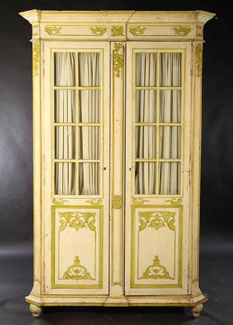 19TH CENT. FRENCH PAINTED CABINET 2 GLASS DOORS (1 of 5)