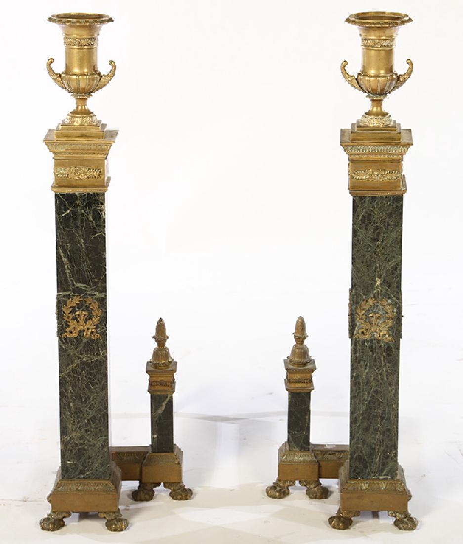 PR LATE 19TH CENT. EMPIRE BRONZE MARBLE ANDIRONS (1 of 5)