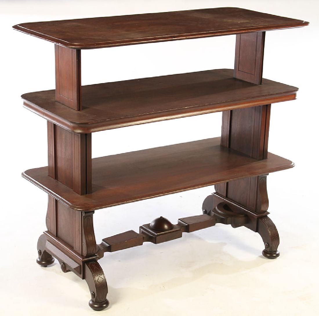 19TH CEN. CARVED MAHOGANY 3 TIER OPEN SHELF (1 of 5)