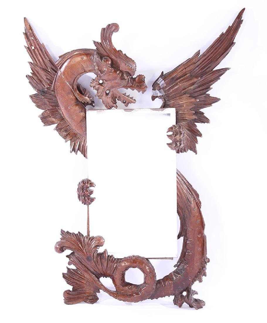19TH CENT. CARVED WALNUT FANTASY MIRROR DRAGON (1 of 5)