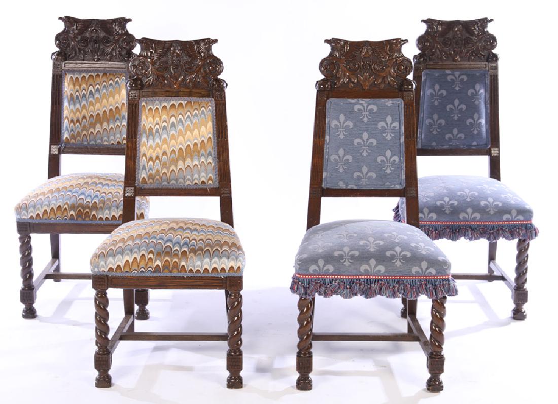 4 LATE 19TH CENT. CARVED OAK SIDE CHAIRS (1 of 6)