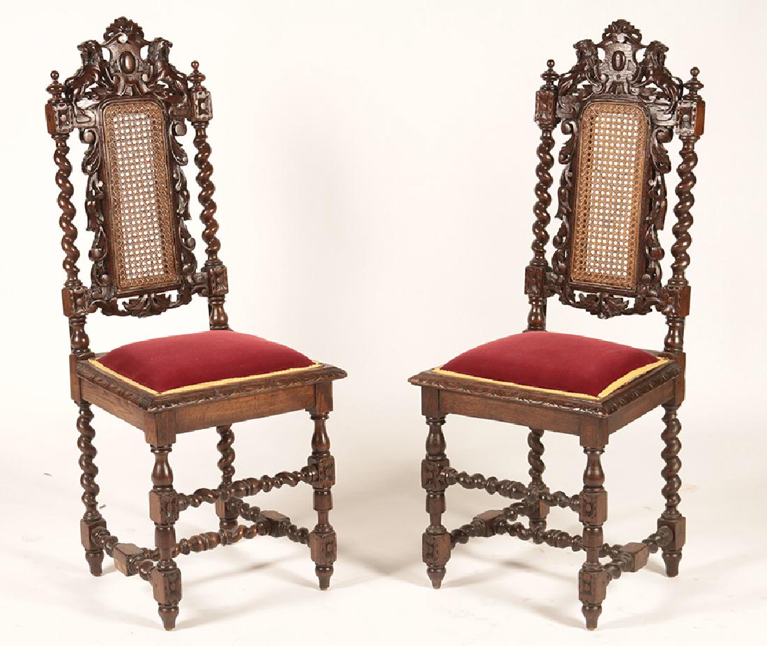 PAIR 19TH CENT. CARVED OAK WALL CHAIRS (1 of 6)