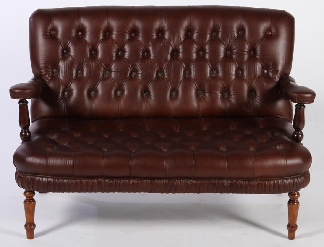 NAPOLEON III STYLE LEATHER BUTTON BACK SETTEE (1 of 5)