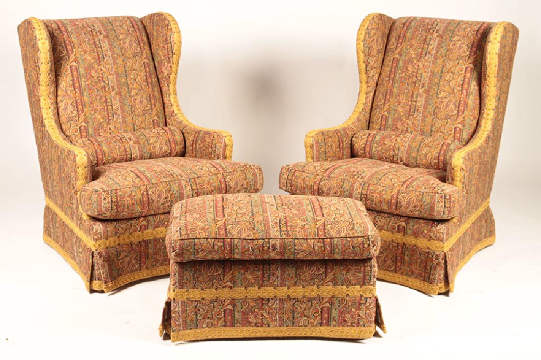 PAIR LABELED SCALAMANDRE UPHOLSTERED WING CHAIRS (1 of 5)