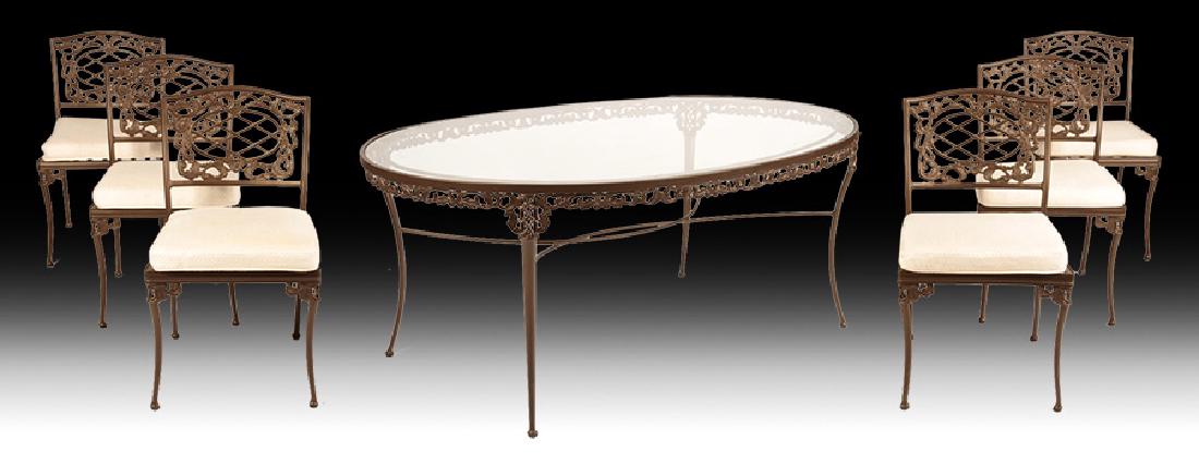 6 BROWN JORDAN GARDEN CHAIRS WITH GLASS TOP TABLE (1 of 8)