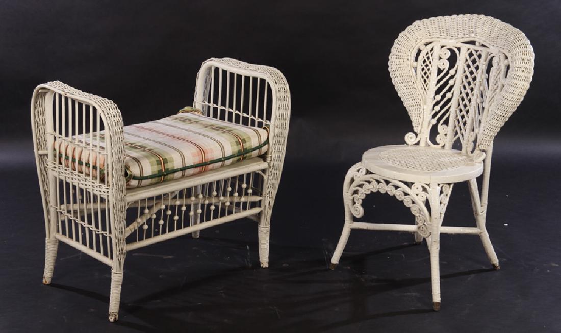 VICTORIAN WICKER CHAIR & A WICKER BENCH (1 of 5)