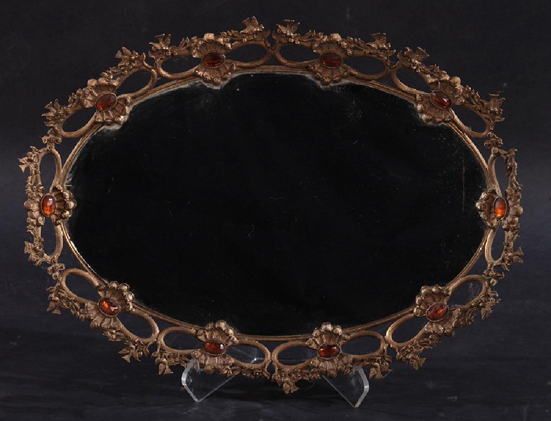 GILT BRASS BRONZE MIRRORED PLATEAU 1900 (1 of 4)