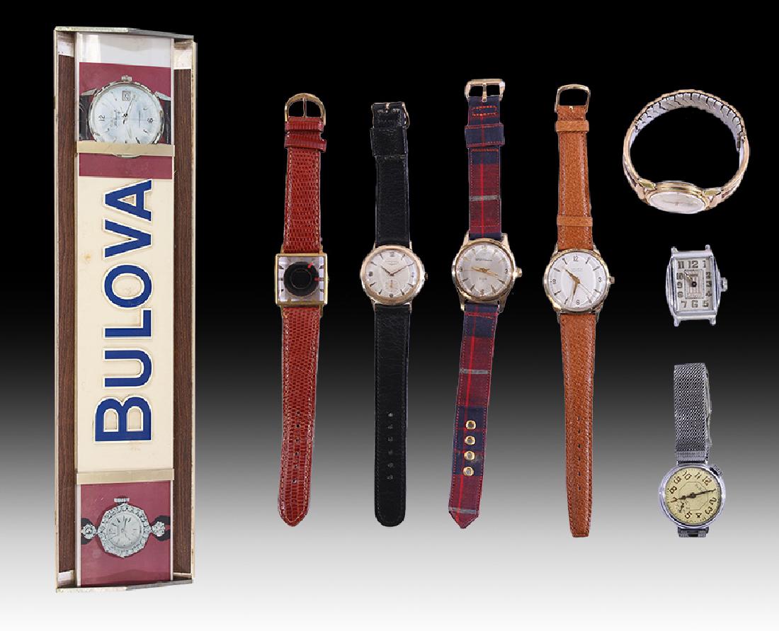 GROUPING OF BULOVA SIGN AND 7 VINTAGE WATCHES (1 of 9)