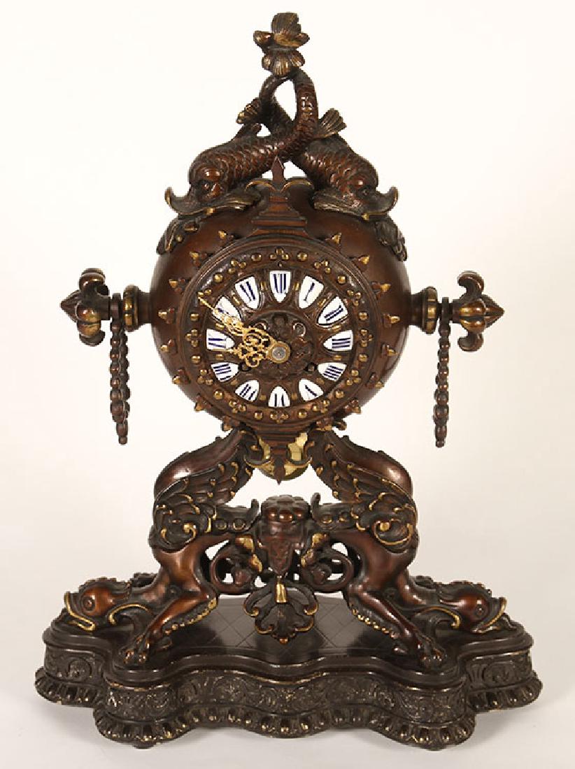 DECORATIVE BRONZE FRENCH MANTLE CLOCK (1 of 6)