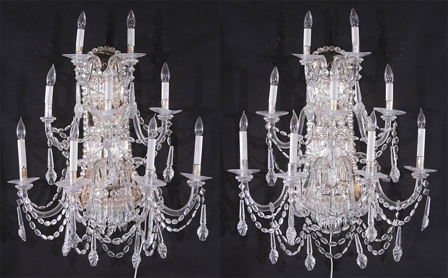PAIR OF 9 ARM CUT CRYSTAL MIRRORED WALL SCONCES (1 of 8)