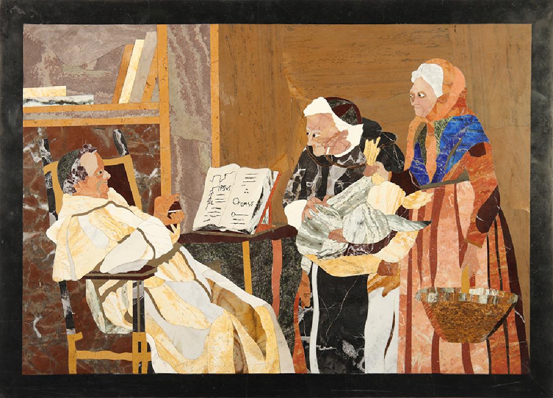 PIETRA DURA FIGURAL PLAQUE SEATED HOLY MAN (1 of 3)