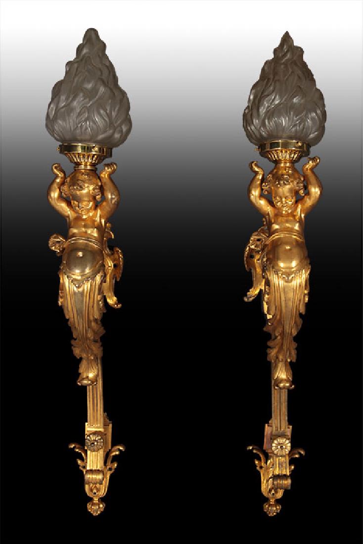 LARGE BRONZE PUTTI FORM SCONCES 1890 (1 of 8)
