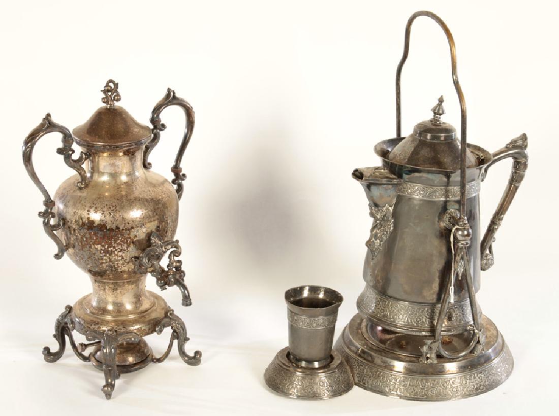2 SILVERPLATE COFFEE URNS VICTORIAN TILTING 1890 (1 of 8)