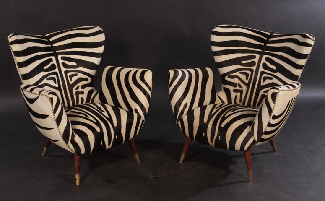 PAIR ITALIAN FAUX ZEBRA LEATHER CHAIRS 1960 (1 of 5)