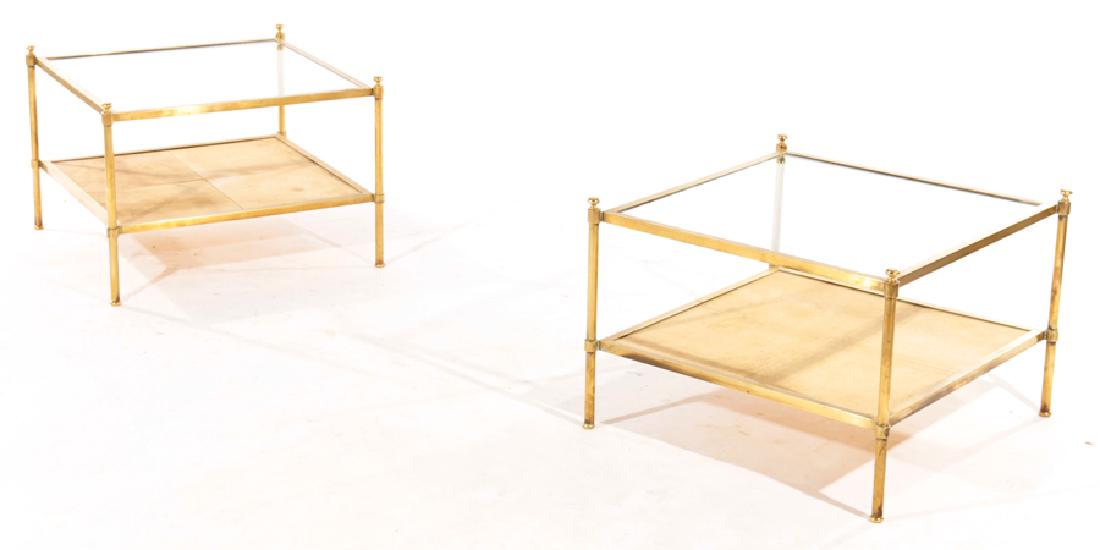 PAIR BRONZE PARCHMENT SIDE TABLES 1970 (1 of 6)