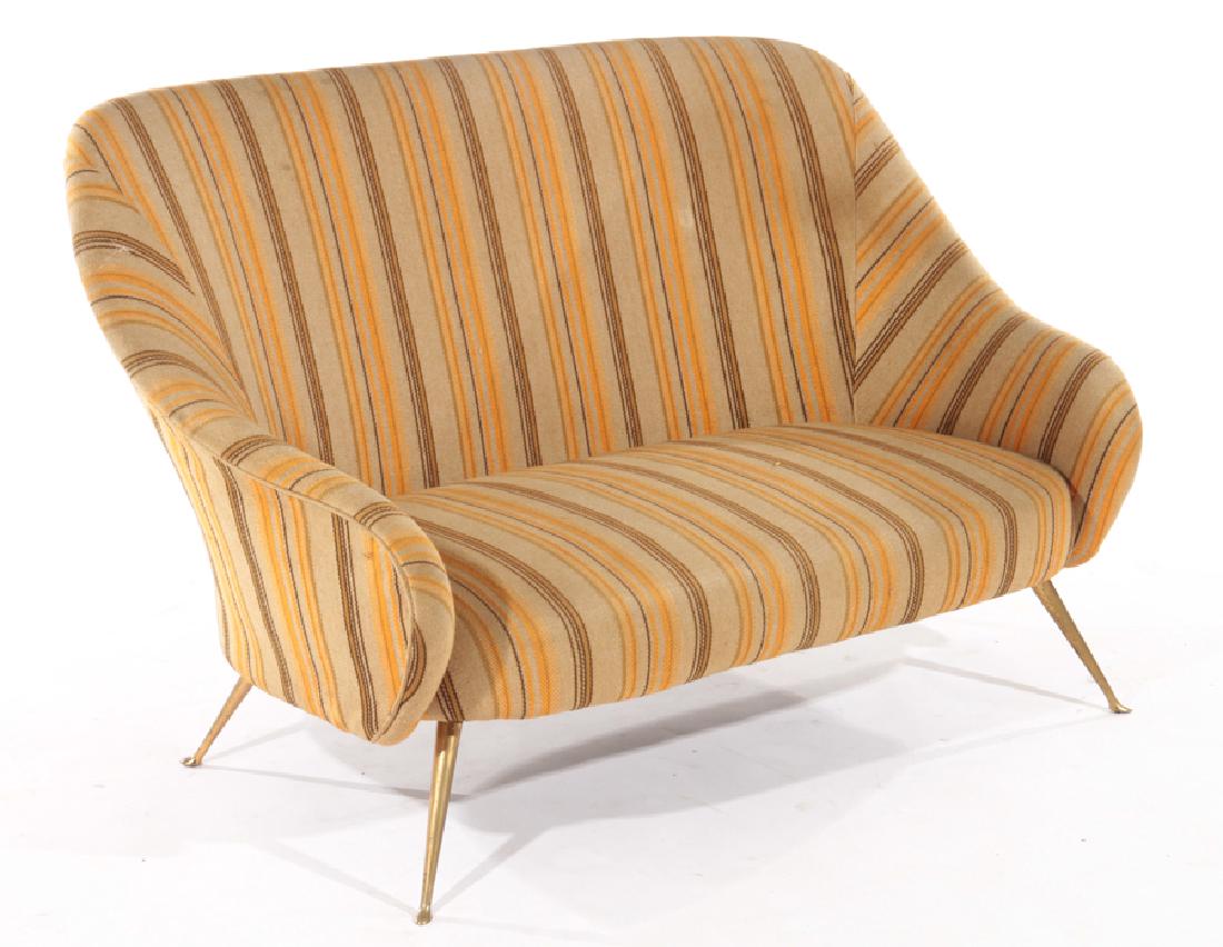 ITALIAN MODER UPHOLSTERED SETTEE BRONZE FEET 1960 (1 of 4)