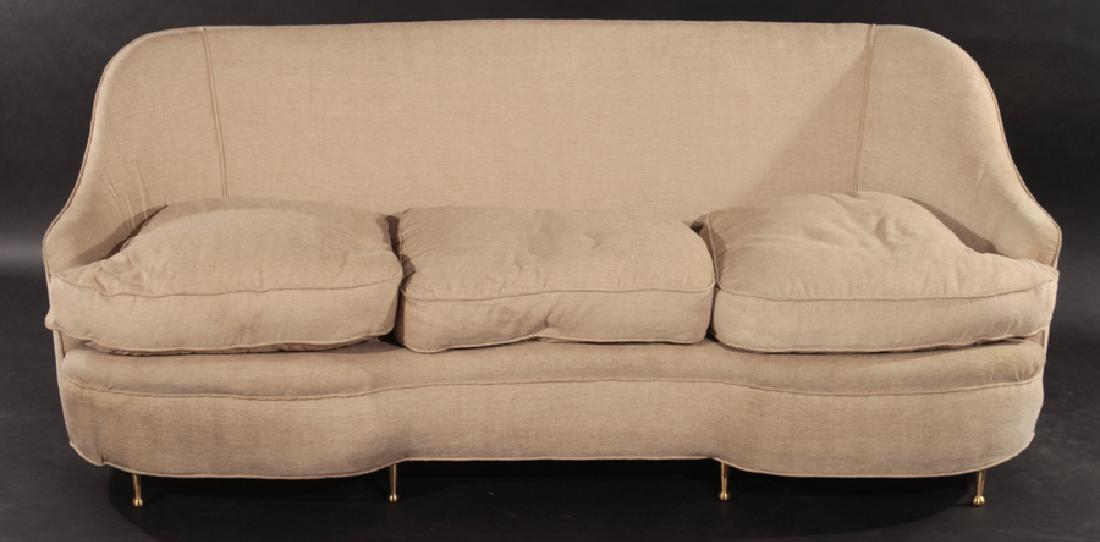 UPHOLSTERED SOFA 3 CUSHION SEAT BRONZE LEGS (1 of 4)