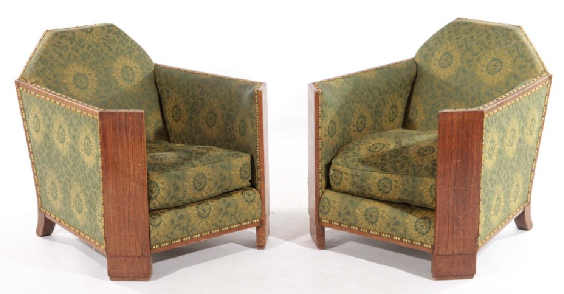 PAIR FRENCH ART DECO UPHOLSTERED CLUB CHAIRS 1930 (1 of 6)