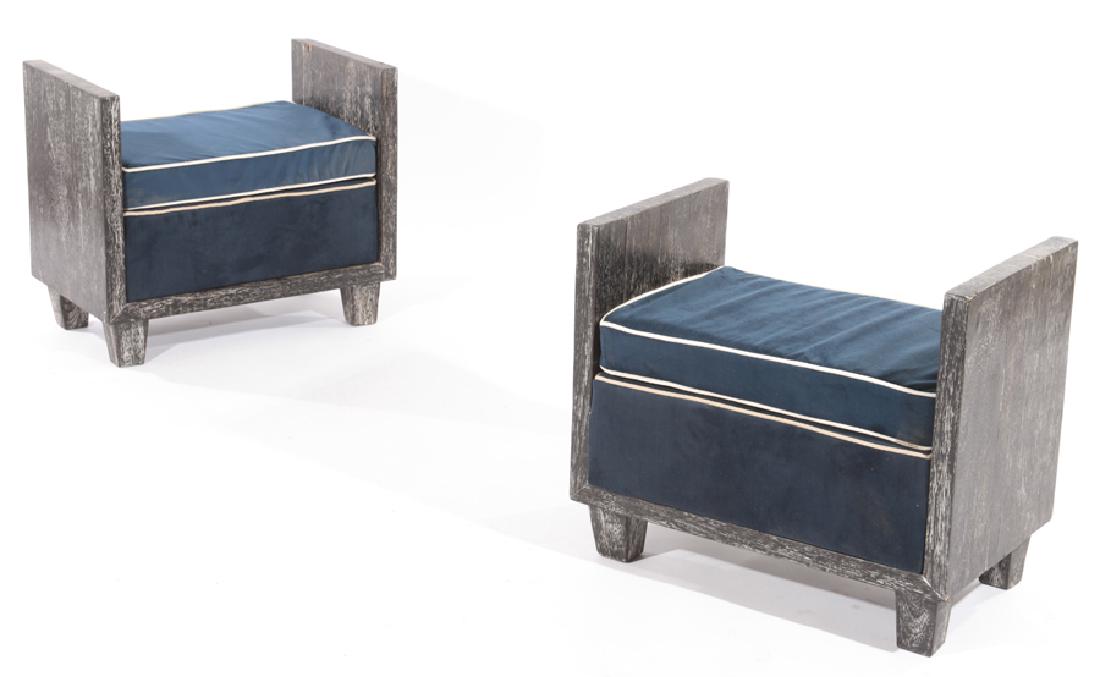 PAIR CERUSED OAK BENCHES JEAN MICHEL FRANK (1 of 5)